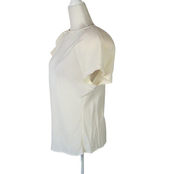 Vintage 90s Clio Cream 100% Silk Short Sleeve Blouse Top L - Picture 3 of 5